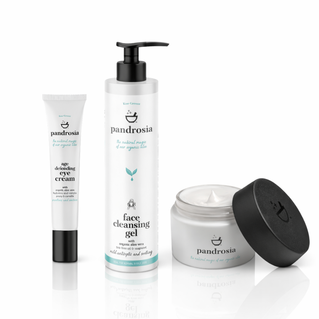 3 products for skincare, eye cream 15ml, face cleansing gel 250ml and 24hour moisture lock face cream 50ml