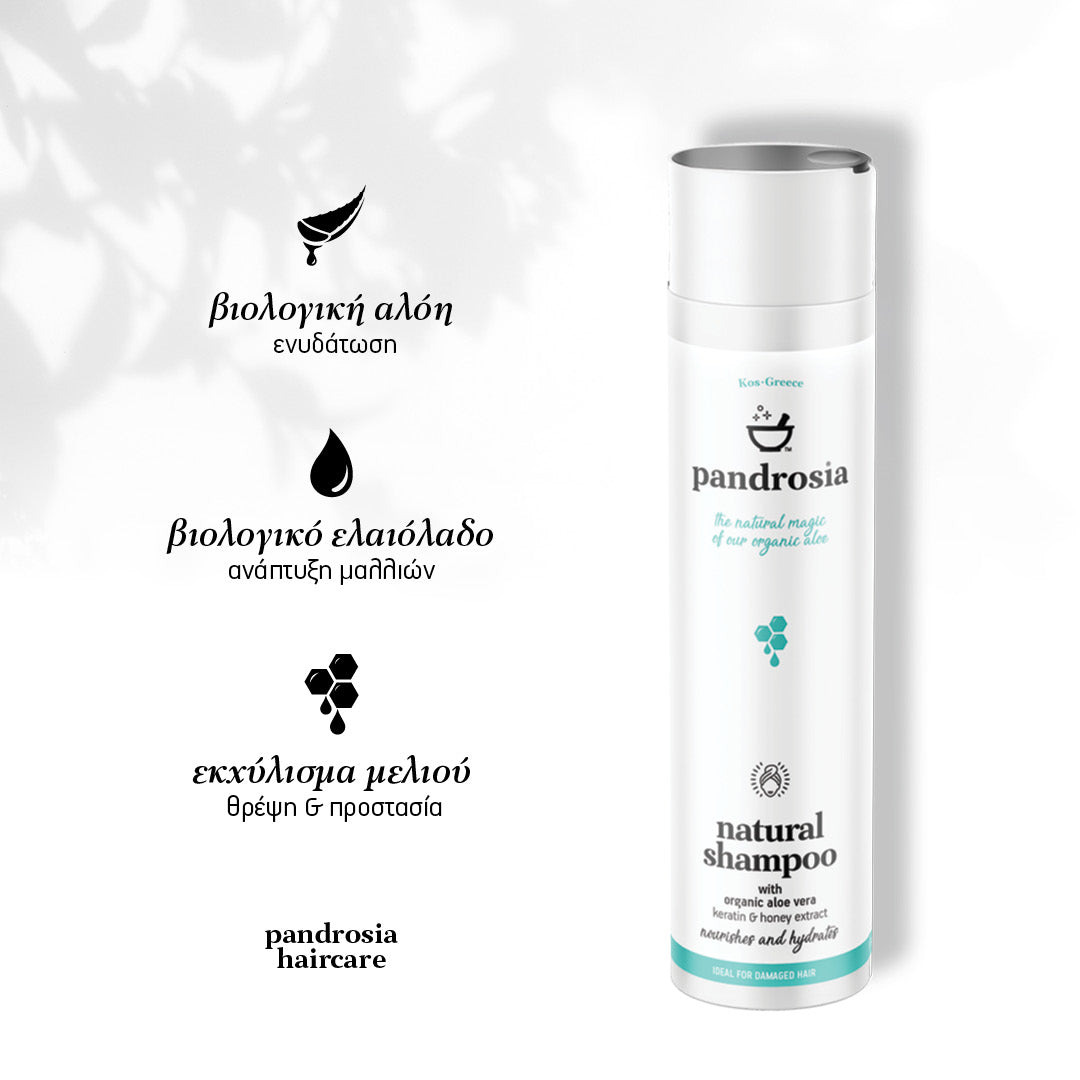 Natural shampoo with organic aloe vera, organic olive oil & honey extract 250ml